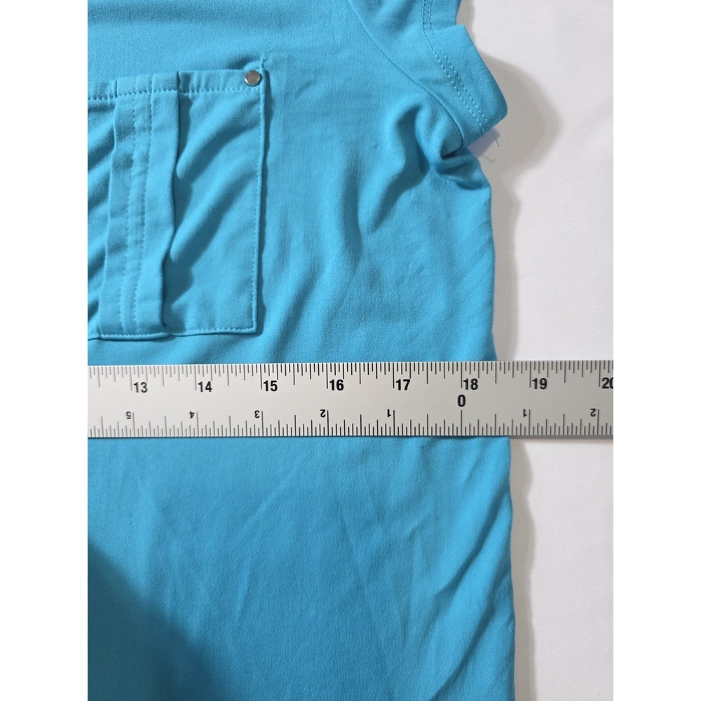 Dana Buchman Vintage 90s Turquoise Blouse Women L Stretch Casual Chic - Picture 5 of 9